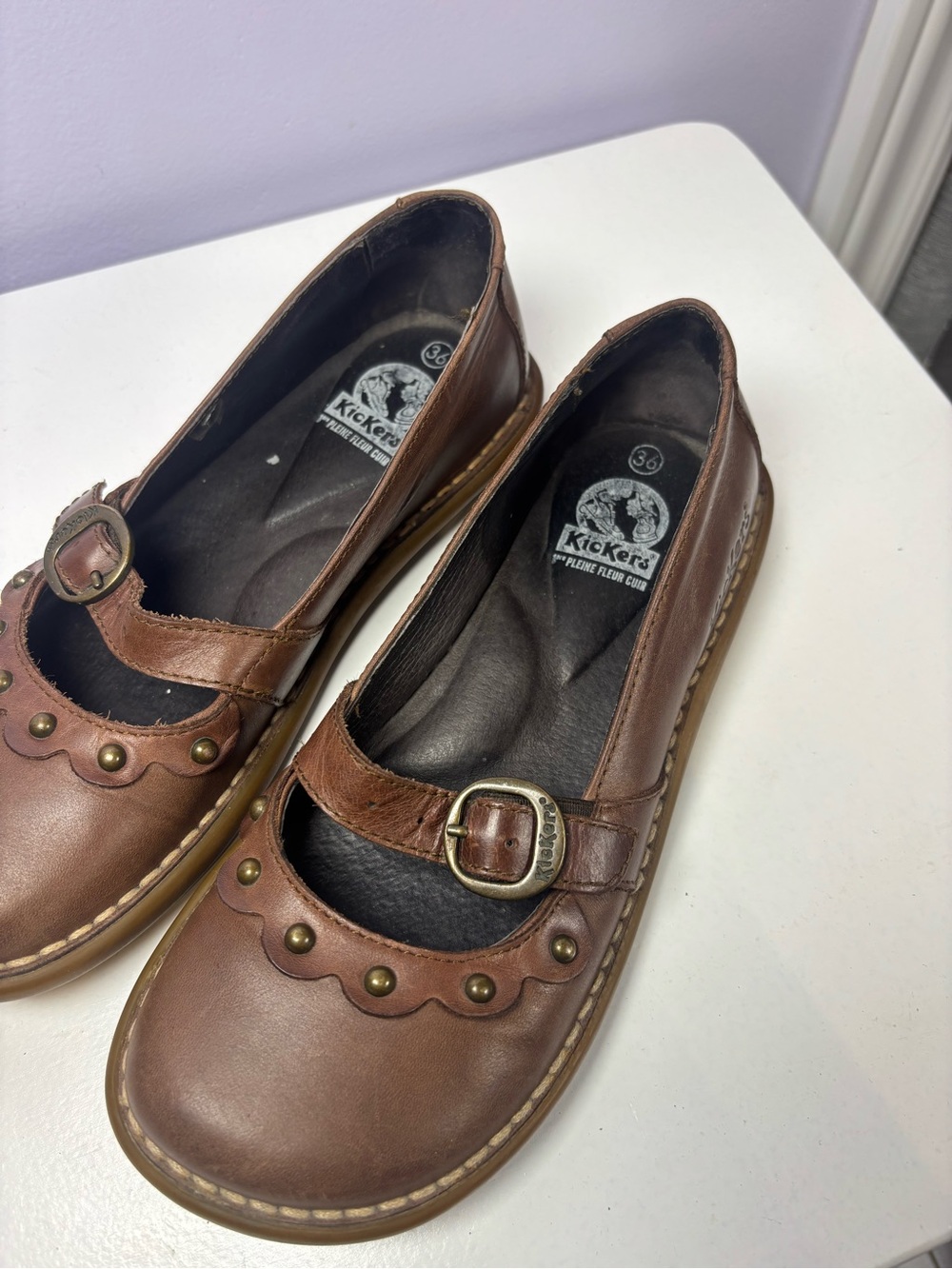 Kickers Vintage Y2K Brown Leather Cottagecore Mary Jane Shoes with Buckle 36 - Picture 2 of 6